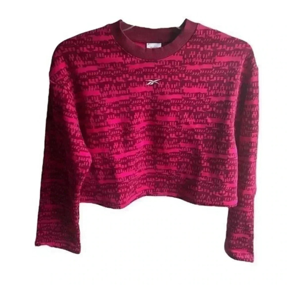 NWT Reebok Retro MYT Printed Pink Crew Neck Long Sleeve Cropped Sweatshirt XS - Picture 2 of 7
